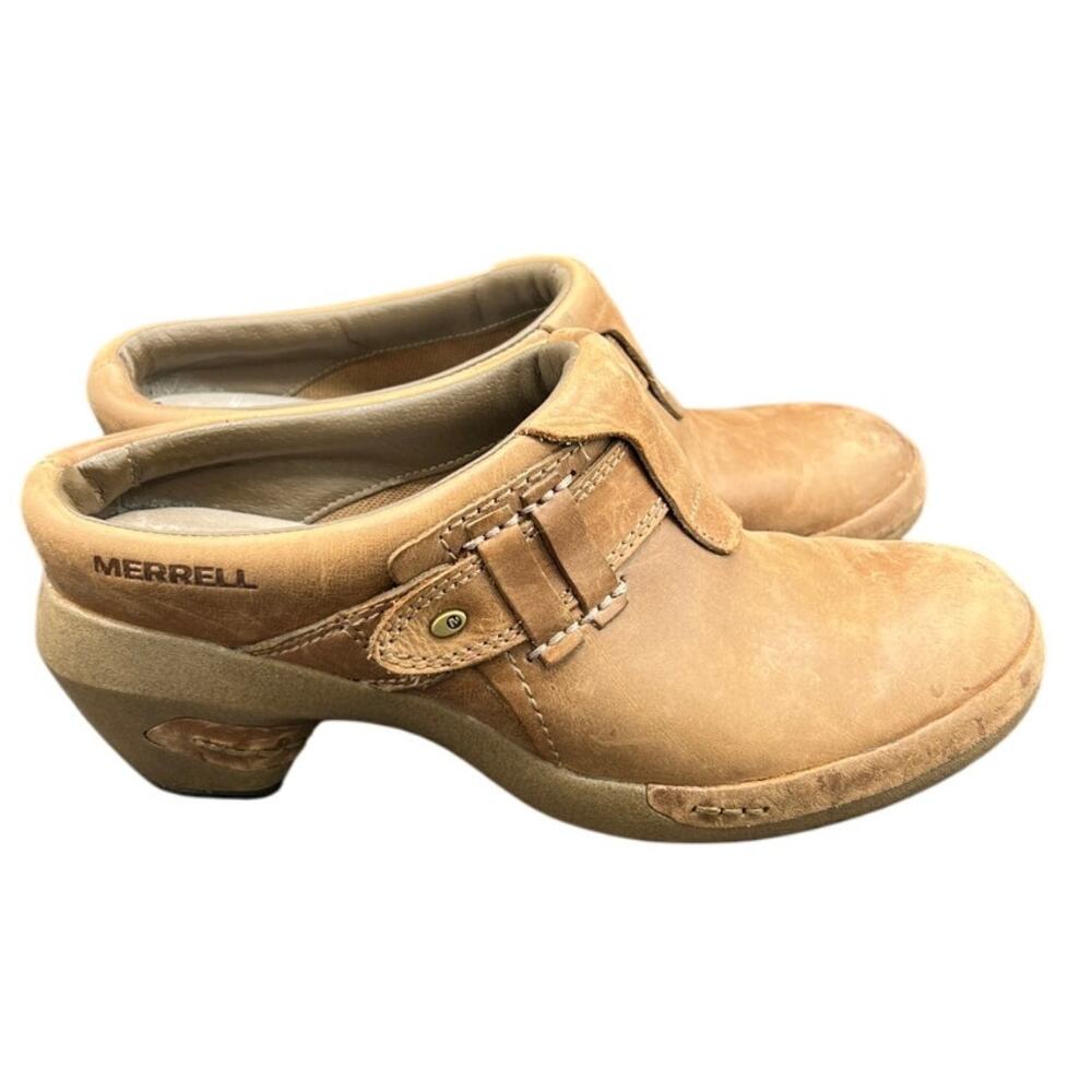 👢 Merrell Brindle Leather Slip-On Mules Women’s Size 6 brown Comfort Clogs